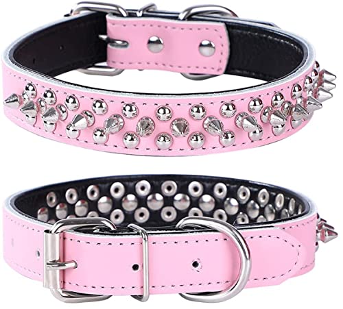 Bbmmayy Hundehalsband mit Nieten, weiches Echtleder, verstellbares Hundehalsband für kleine, mittelgroße und große Hunde, Rassen, Pit Bull (S Fit Halsumfang 26,7–33 cm, Pink2) von Bbmmayy