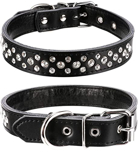 Bbmmayy Hundehalsband, Halsband mit Strasssteinen, verstellbar, funkelnde Kristallbesetzung, echtes Leder, für kleine und mittelgroße Rassen (M passend für Halsumfang 30,5–38,1 cm, Schwarz) von Bbmmayy