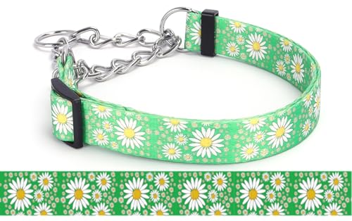 Bbmmayy Martingale Halsband für Hunde, rutschfest, ausbruchsicher, Würgen, kein Ziehen, Gänseblümchen-Druck, weiches Nylon, Trainingshalsband für mittelgroße und große Rassen, Grün, Größe M von Bbmmayy