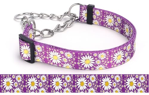 Bbmmayy Martingale Halsband für Hunde, rutschfest, ausbruchsicher, Würgen, kein Ziehen, Gänseblümchen-Druck, weiches Nylon, Trainingshalsband für mittelgroße und große Rassen, Violett (Lila, L) von Bbmmayy