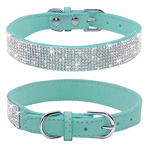 Bbmmayy Niedliches Hundehalsband mit glitzernden Strasssteinen, ausgefallener Kristall-Diamant-Glitzer, hübsches Schmuckstein, weiche Katzenhalsbänder für kleine, Kätzchenterrier (L, Hellblau) von Bbmmayy