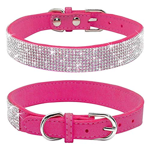 Bbmmayy Niedliches Hundehalsband mit glitzernden Strasssteinen, ausgefallener Kristall-Diamant-Glitzer, hübsches Schmuckstein, weiche Katzenhalsbänder für kleine, Kätzchenterrier (L, Hot Pink) von Bbmmayy