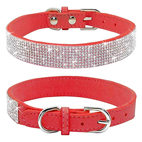 Bbmmayy Niedliches Hundehalsband mit glitzernden Strasssteinen, ausgefallener Kristall-Diamant-Glitzer, hübsches Schmuckstein, weiche Katzenhalsbänder für kleine, Kätzchenterrier (L, rot) von Bbmmayy