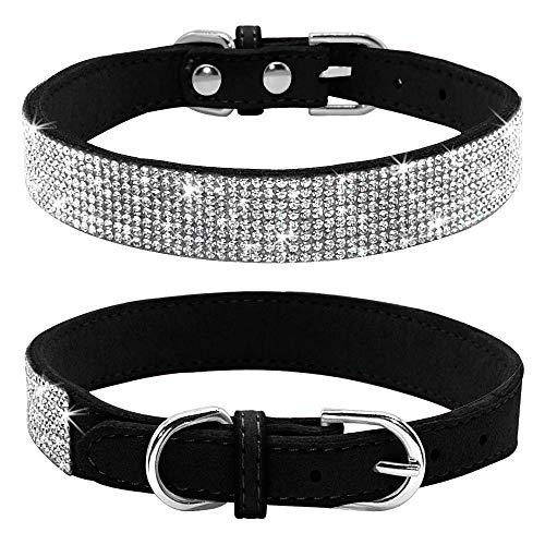 Bbmmayy Niedliches Hundehalsband mit glitzernden Strasssteinen, ausgefallener Kristall-Diamant-Glitzer, hübsches Schmuckstein, weiche Katzenhalsbänder für kleine, Kätzchenterrier (L, schwarz) von Bbmmayy