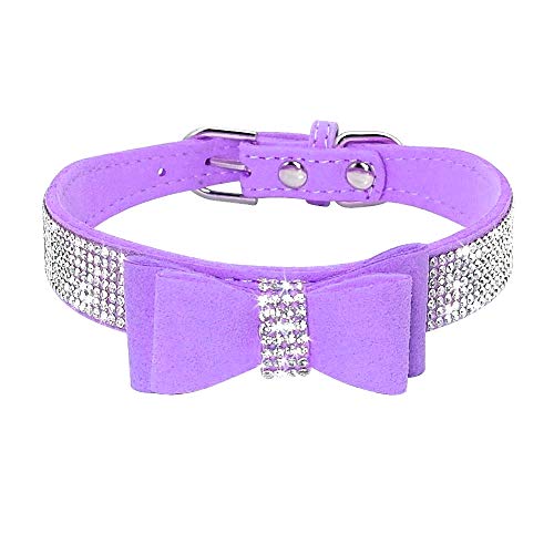 Bbmmayy Niedliches Hundehalsband mit glitzernden Strasssteinen, ausgefallener Kristall-Diamant-Glitzer, hübsches Schmuckstein, weiche Katzenhalsbänder für kleine, Kätzchenterrier (M, Lila1) von Bbmmayy