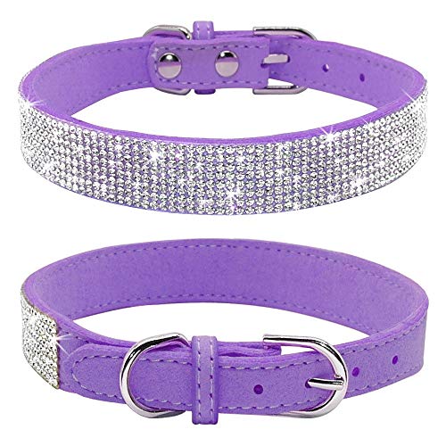 Bbmmayy Niedliches Hundehalsband mit glitzernden Strasssteinen, ausgefallener Kristall-Diamant-Glitzer, hübsches Schmuckstein, weiche Katzenhalsbänder für kleine, Kätzchenterrier (M, lila) von Bbmmayy