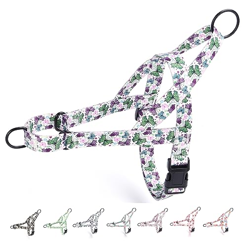 Bbmmayy No Pull Hundegeschirr für kleine, mittelgroße und große Haustiere - Blumenmuster Nylon Sicherheitstraining Hundegeschirr (L, Schmetterling) von Bbmmayy