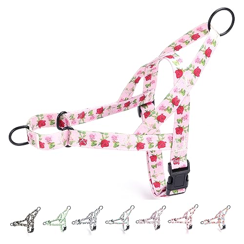 Bbmmayy No Pull Hundegeschirr für kleine, mittelgroße und große Haustiere - Blumenmuster Nylon Sicherheitstraining Hundegeschirr (S, Rosen) von Bbmmayy