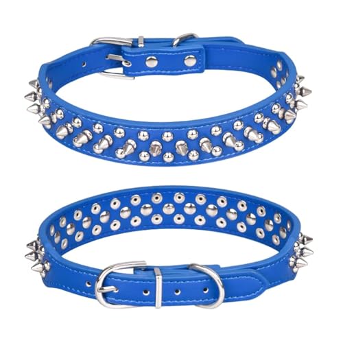 Bbmmayy Spiked Hundehalsband, Halsband, Pilze, Nieten, verstellbar, PU-Leder, Haustierhalsbänder für Katzen, Welpen, Hunde (S, Dunkelblau) von Bbmmayy