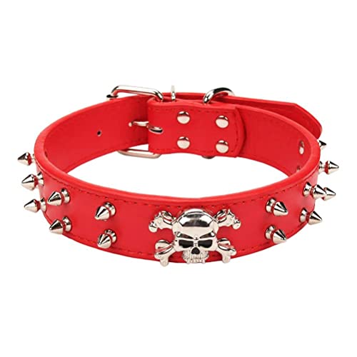 Bbmmayy Spiked Leder Hundehalsband, 2 Reihen Bullet Nieten Nieten Nieten PU Leder, Cool Skull Pet Halsband für mittelgroße und große Hunde (L, Rot) von Bbmmayy