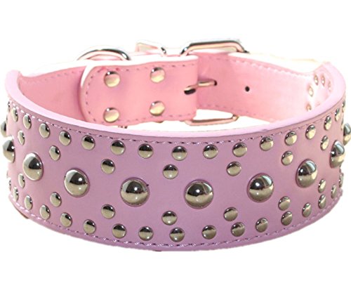 Bbmmayy Spiked Nieten Hundehalsband Pilze Nieten Nieten Leder Hundehalsband für mittelgroße und große Hunde Pitbull Boxer Deutscher Schäferhund Halsband Verstellbar (L, Rosa) von Bbmmayy