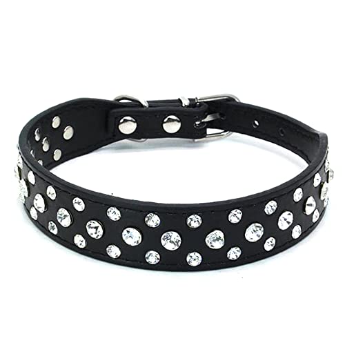 Bbmmayy Strass Hundehalsband, Bling Strass PU Leder Kristall Diamant Haustier Hund Katze Welpe Halsband Schwarz S M L XL (M, Schwarz) von Bbmmayy