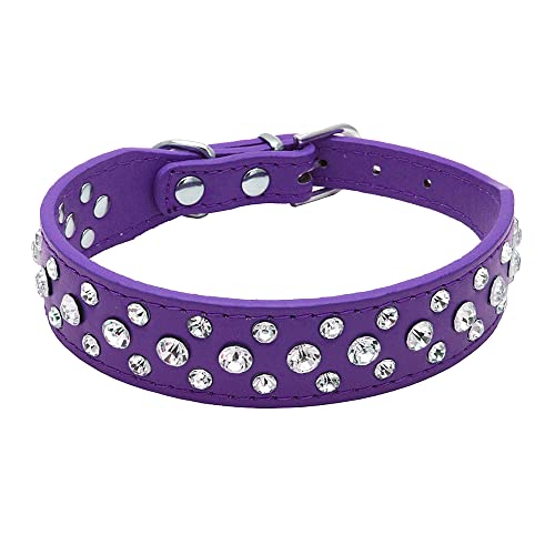 Bbmmayy Strass Hundehalsband, Bling Strass PU Leder Kristall Diamant Haustier Hund Katze Welpen Halsband Schwarz S M L XL (M, Lila) von Bbmmayy