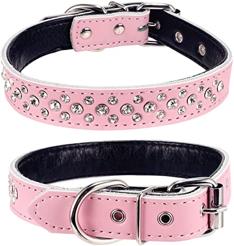 Bbmmayy Strass-Hundehalsband, Hunde Halsband, verstellbar, glitzernd, mit Kristallnieten, echtes Leder, für kleine und mittelgroße Rassen (L passend für Halsumfang 36,8–45,7 cm, Rosa) von Bbmmayy