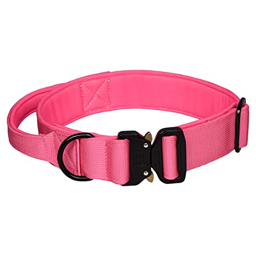 Bbmmayy Taktisches Hundehalsband, Militärisches Hundehalsband für mittelgroße Hunde, verstellbares Nylon Halsbänder mit Griff, dickes Halsband mit Metallschnalle für große Hunde (L, Hot Pink) von Bbmmayy