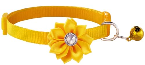 Katzenhalsband mit Glöckchen, Blumendekoration, XS, niedlich, ausgefallenes Welpenhalsband mit Glöckchen, für XXS, XS, kleines Kätzchen, Haustier, Hündinnen, Halsumfang 17,8 - 30,5 cm, Gelb, von Bbmmayy