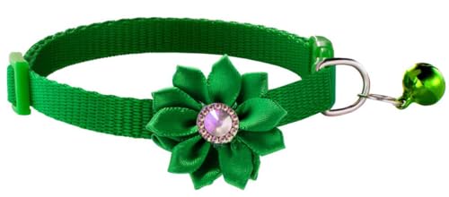 Katzenhalsband mit Glöckchen, Blumendekoration, XS, niedlich, ausgefallenes Welpenhalsband mit Glöckchen, für XXS, XS, kleines Kätzchen, Haustier, Hündinnen, Halsumfang 17,8 - 30,5 cm, Grün, von Bbmmayy