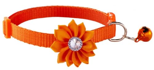 Katzenhalsband mit Glöckchen, Blumendekoration, XS, niedlich, ausgefallenes Welpenhalsband mit Glöckchen, für XXS, XS, kleines Kätzchen, Haustier, Hündinnen, Halsumfang 17,8 - 30,5 cm, Orange, von Bbmmayy