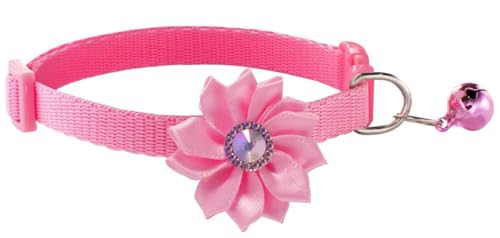 Katzenhalsband mit Glöckchen, Blumendekoration, XS, niedlich, ausgefallenes Welpenhalsband mit Glöckchen, für XXS, XS, kleines Kätzchen, Haustier, Hündinnen, Halsumfang 17,8 - 30,5 cm, Rosa, von Bbmmayy