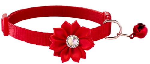 Katzenhalsband mit Glöckchen, Blumendekoration, XS, niedlich, ausgefallenes Welpenhalsband mit Glöckchen, für XXS, XS, kleines Kätzchen, Haustier, Hündinnen, Halsumfang 17,8 - 30,5 cm, Rot, Halsumfang von Bbmmayy