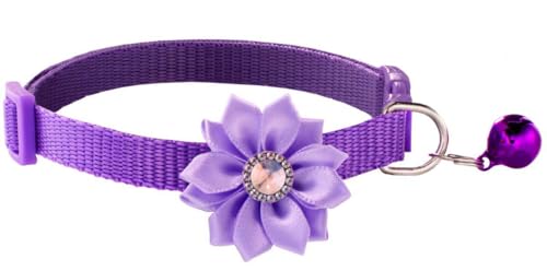 Katzenhalsband mit Glöckchen, Blumendekoration, XS, niedlich, ausgefallenes Welpenhalsband mit Glöckchen, für XXS, XS, kleines Kätzchen, Haustier, Hündinnen, Halsumfang 17,8 - 30,5 cm, Violett, von Bbmmayy