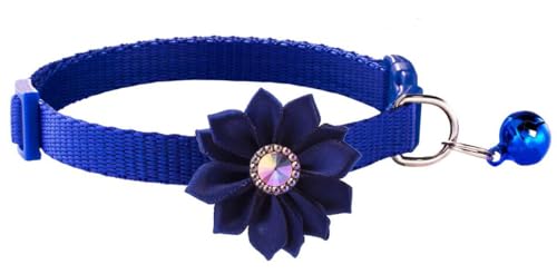 Katzenhalsband mit Glöckchen, Blumendekoration, XS, niedlich, ausgefallenes Welpenhalsband mit Glöckchen, für XXS, XS, kleines Kätzchen, Hündinnen, Halsumfang 17,8 - 30,5 cm, Dunkelblau, Halsumfang von Bbmmayy