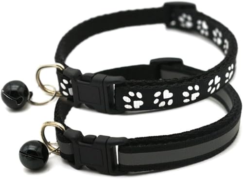 XS Hundehalsband mit Glöckchen, 2er-Pack, einfaches und reflektierendes Katzenhalsband mit Glöckchen für XXS, XS, kleine Haustiere, Jungen, kleine Kätzchen, Mädchen, Tier, Halsumfang 17,8–30,5 cm, von Bbmmayy