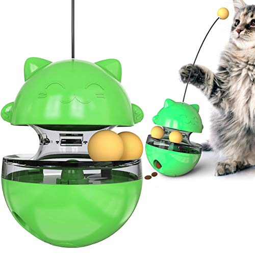 Katze Interaktives Spielzeug, Pet Treat Feeder Plattenspieler, Tumbler Toys Interaktives Kätzchen Grün, Katze Tumbler Spielzeug IQ Training, Leaking Essen Ball Tease Katze Stick von Bbrand