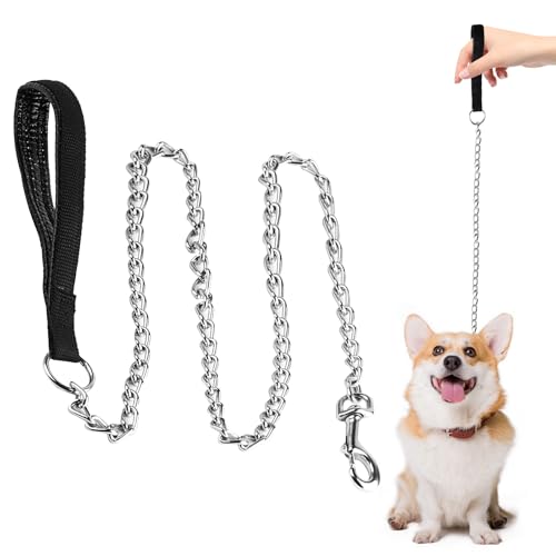 Hundeleine Metall Kettenleine Hundeführleine Hunde Leine, 3,0 x 126 cm Schleppleine, Übungsleinen mit Gepolstertem Griff, Trainingsleine für Kleine Mittlere Große Hunde, Schwarz von Bbtcxjs