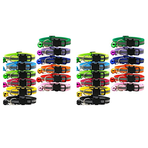 Bcowtte Reflektierende Katzenhalsbänder, Schnellverschluss, Sicherheitsschnalle mit Glöckchen, verstellbar, 19–32 cm (12 Farben), 24 Stück von Bcowtte