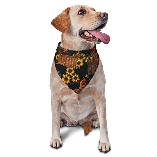 Hundehalstuch, Dreieckstuch mit Huhn- und Sonnenblumen-Motiv, Flanell, dicke Baumwolle, Bandana für kleine, mittelgroße und große Hunde und Katzen von BdgWKseH