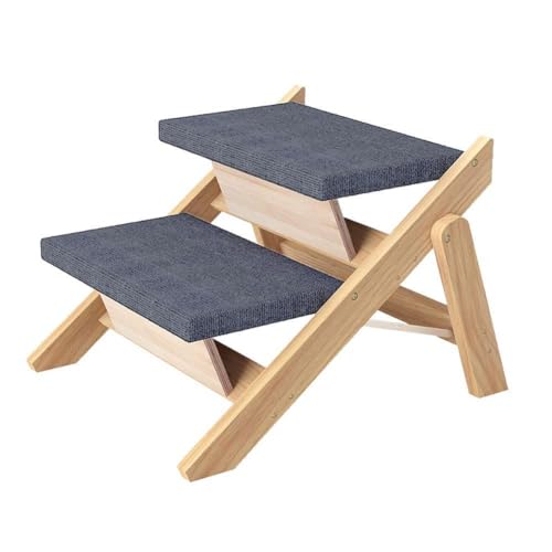 Holz-Treppe, 2-in-1-Hundetreppe für Sofa/Bett, langlebige Welpen-Holzrampe, tragbar, für drinnen und draußen, 2 Stufen, rutschfeste Hundetreppe aus Holz, faltbare Hunderampe, für Hunde und Katzen von Bduttlefish