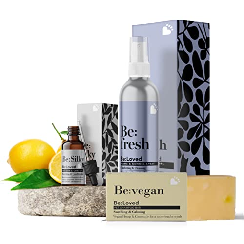 Be:Loved - Be:vegan Bundle/veganes Haustier-Shampoo-Riegel (110 g), veganes Haut- und Öl-Rub (50 ml) und veganes Zwinger und Heimspray (200 ml) von Be:Loved