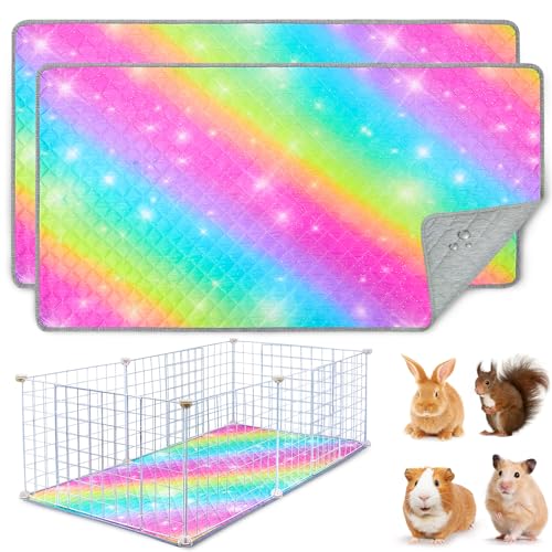 BeBeJoJo 2 Pack Wiederverwendbare PIPI Pads für Meerschweinchen,120x60CM,Waschbar und Super Saugfähige Unterlagen Käfigmatte,Kleintiermatten für Kaninchen,Hamster,Regenbogen von BeBeJoJo