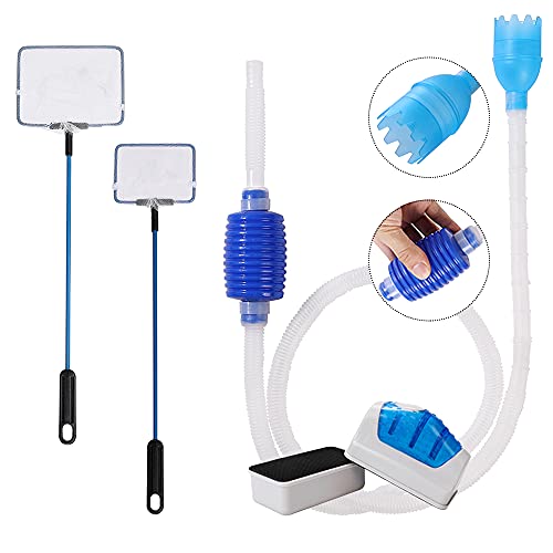 Aquarium-Reinigungswerkzeug-Set, Fischnetz, Siphon, Kiesreiniger, Wasseraustausch-Werkzeug, Reinigungsbürste, Algenreiniger, Fischfangnetze für Aquarien, Staubsauger, 4 Packungen von BeNs