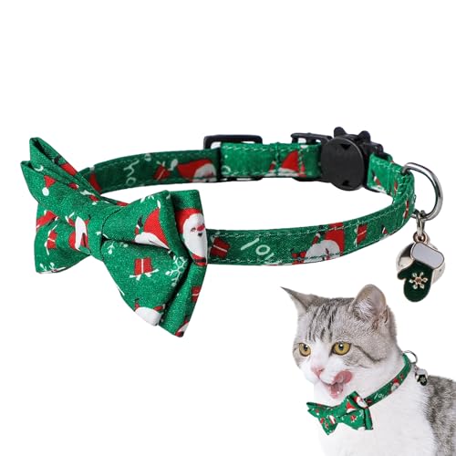 BeNsil Weihnachtskatzen-Fliegenhalsbänder | Breakaway Kätzchenhalsband mit Glöckchen | Verstellbare Schneeflocken-Schleifen-Weihnachtshalsbänder für Katzen, Erntedankfest, Weihnachten, Kätzchen, von BeNsil