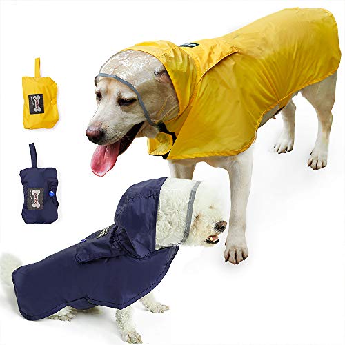 BePetMia Regenjacke für Hunde, Wasserdichter Hundemantel mit Kapuze，Hundemantel Einstellbar für Kleine, Mittelgroße und Große Hunde (L: Neck 44-48cm, Chest 50-62cm, Blue) von BePetMia