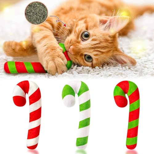 BeYumi 3 STK STK Weihnachts Zauberstab Catnip Spielzeug für Katzen, Indoor-Katzen Kauen Beissen Kick Plush Catmint Haustiere Spielzeug Katze Liebhaber Katzenspielzeug von BeYumi