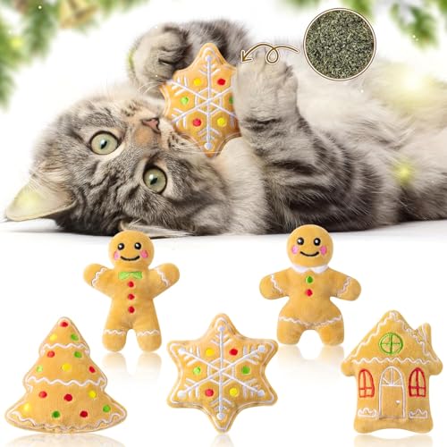 BeYumi Weihnachts-Lebkuchen-Katzen-Minz-Spielzeug-Set (6 Teile) - Festliche Katzenfreuden von BeYumi