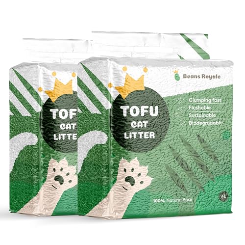 Beans Royale 2 Stück (6 L x 2) Tofu Katzenstreu, klumpendes Kätzchenstreu, spülbar, Erbsfaser, staubfrei, geruchskontrollierend, geringe Spurung, leicht (Pfirsich) (Green Tea) von Beans Royale