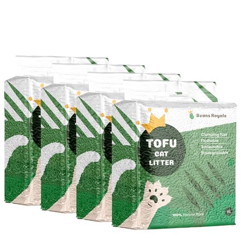 Beans Royale Tofu-Katzenstreu, klumpendes Katzenstreu, spülbar, Erbsenfaser, staubfrei, Geruchskontrolle, geringe Verfolgung, leicht, 2 Stück (6 l x 4 Stück) von Beans Royale