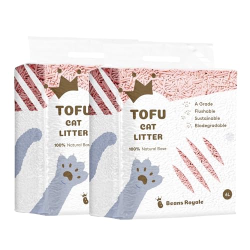 Beans Royale Tofu-Katzenstreu, klumpendes Katzenstreu, spülbar, Erbsenfaser, staubfrei, Geruchskontrolle, geringe Verfolgung (3mm Peach 2 Packs) von Beans Royale