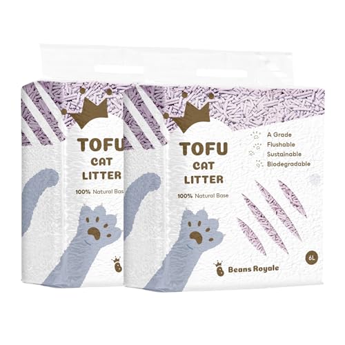 Beans Royale Tofu-Katzenstreu, klumpendes Katzenstreu, spülbar, Erbsenfaser, staubfrei, Geruchskontrolle, geringe Verfolgung (3mm Lavender 2 Packs) von Beans Royale