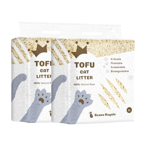 Beans Royale Tofu-Katzenstreu, klumpendes Katzenstreu, spülbar, Erbsenfaser, staubfrei, Geruchskontrolle, geringe Verfolgung (3mm Milky 2 Packs) von Beans Royale