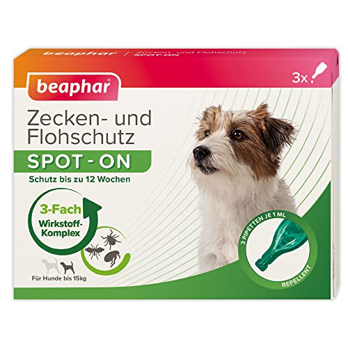 BEAPHAR - Zecken- Und Flohschutz SPOT-ON Für Kleine Hunde Bis 15kg - Repellent Gegen Flöhe, Zecken Und Mücken - Sofortige Wirkung - Schutz Bis Zu 12 Wochen - 3 Pipetten Je 1 ml von Beaphar