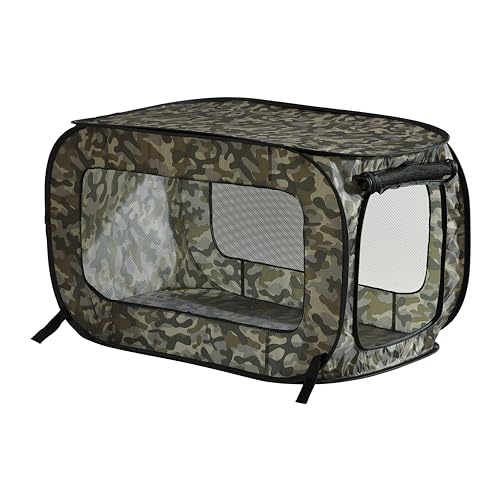 Beatrice Home Fashions Tragbare, zusammenklappbare Hundehütte, Reisekäfig, für Katzen und Hunde, 101,6 cm L x 68,6 cm B x 68,6 cm H, Camouflage-Grün von Beatrice Home Fashions