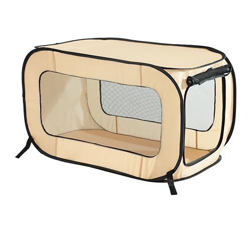 Beatrice Home Fashions Tragbare, zusammenklappbare Hundehütte, Reisekäfig, für Katzen und Hunde, 101,6 cm L x 68,6 cm B x 68,6 cm H, Beige von Beatrice Home Fashions