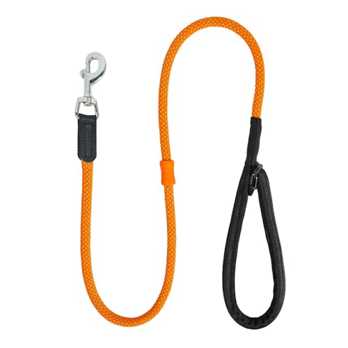 BeauGo Hundeleine mit bequemem, gepolstertem Griff, Kletterleine mit robustem Metallverschluss, stabile Verbindung mit starken Nähten (Orange, 1,27 cm Durchmesser) von BeauGo