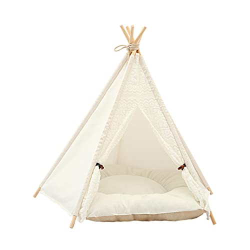 Beaupretty 1stk Zelt Haustierbett Outdoor-Zelt Welpenzelt Hunde-Tipi Indoor-hundehütte Segeltuchzelt Haustier Hund Tipi Katzenhaus Im Freien Weiß Neuseeländische Kiefer Katzenbett Draussen von Beaupretty