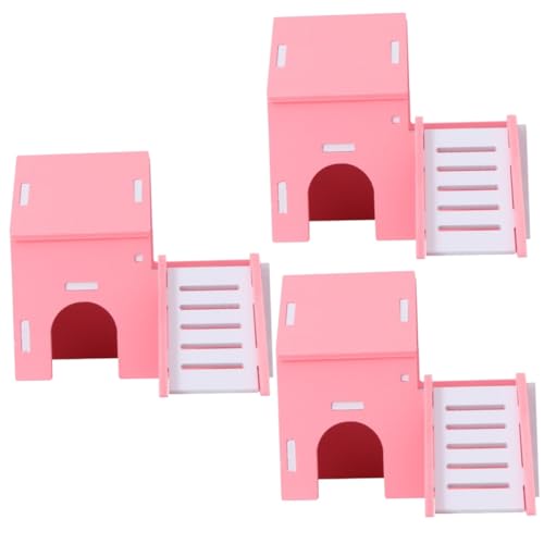 Beaupretty 3St Rattenschloss Hamsterversteck Haustierhamster Hamster Schlafhaus Bambus Hamster versteck Hamster Hideout Hamsterhaus Hamsterzubehör Goldener Bär Hamsterbedarf Hölzern Rosa von Beaupretty